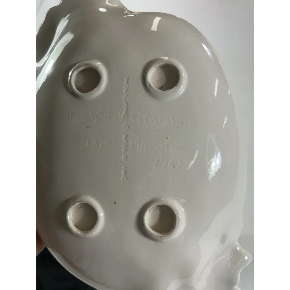 Vintage Holland Mold Ceramic Floral Dish 1961 Grandma Grandpa Love Margie 10